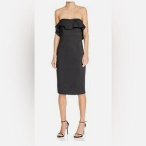 NWT $129 Bardot Black Ruffle Strapless Midi Cocktail Dress 31747BDB Size Medium